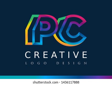 P C Logo. PC Letter Design Vector with Magenta blue and green yellow color