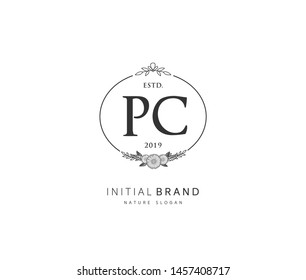 P C PC Beauty vector initial logo, handwriting logo of initial signature, wedding, fashion, jewerly, boutique, floral and botanical with creative template for any company or business.