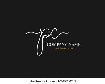 P C PC Initial handwriting logo design with circle. Beautyful design handwritten logo for fashion, team, wedding, luxury logo.