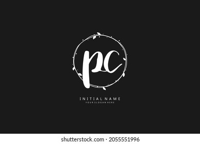 P C PC logo, Initial lettering handwriting or handwritten for identity. Logo with signature and hand drawn style.