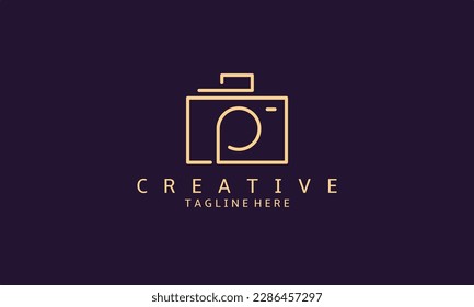 P and Camera Letter Logo Design. Modern minimalist creative P letter initial icon vector template. Premium logo with golden design. Elegant corporate identity.