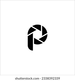 P con el logotipo corto de la cámara. Logo de P con obturador de cámara.