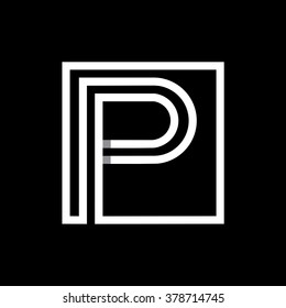 P capital letter enclosed in a square. . Overlapping with shadows monogram, logo, emblem. Trendy design. 