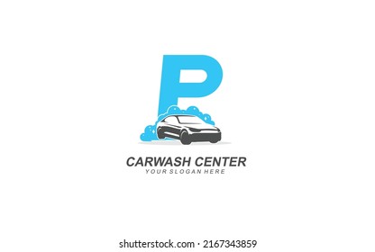 P Car wash logo design inspiration. Vector letter template design for brand.