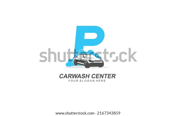 P Car wash logo design inspiration. Vector letter\
template design for brand.