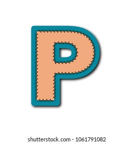 P character of alphabet in Embroidered patch work concept for vector graphic idea design