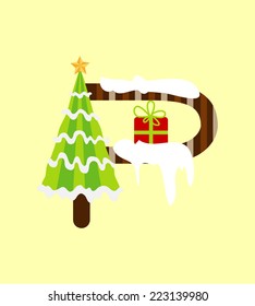 P Christmas Design Font Vector