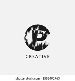 P  Circle  Brush Stroke Letter Logo design. Monogram Black Paint Logo Letter Icon with Elegant circle brush shape Vector Design concept.