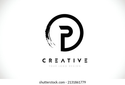 P Circular Letter Logo with Circle Brush Design and White Background.
