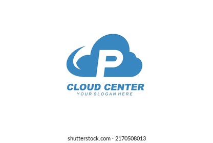 Inspiración en el diseño del logo de la nube P. Diseño de plantilla de letras vectoriales para marca.