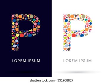 P ,Colorful font, designed using colorful dot graphic vector.