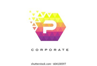 P Colorful Hexagonal Letter Logo Design with Mosaic Rainbow Pattern.