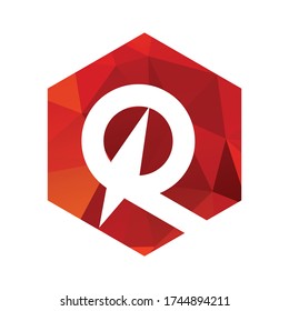 P compass red polygonal logo and vector icon