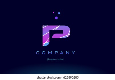 p creative color blue background pink purple magenta alphabet letter company logo vector icon
