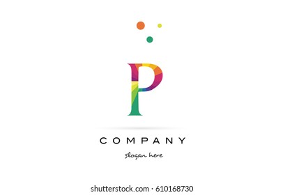 p creative rainbow colors colored alphabet company letter logo design vector icon template