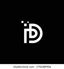 Logotipo digital resumen P y D - Vector de logotipos de datos de Internet en blanco y negro