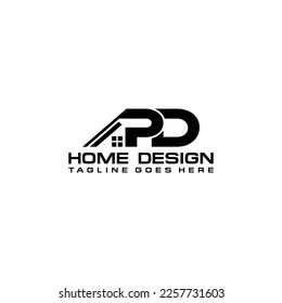 P D initial home or real estate logo vector design black and white versions
