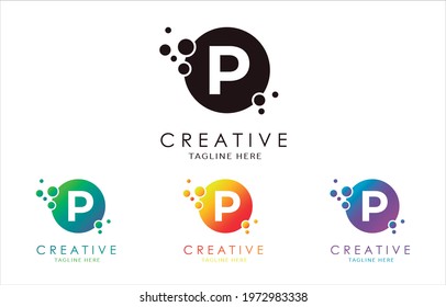 P Dots Letter Logo set in Beautiful Gradient Color. P bubble letter in black, purple, yellow and green gradient vector illustration.
