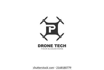 P Drone logo design inspiration. Vector letter template design for brand.