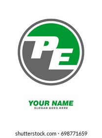 P E initial circle logo template vector