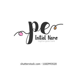 P E Initial handwriting logo vector template