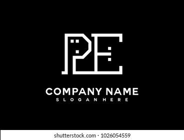 P E initial logo template vector