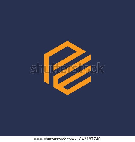 P & E monogram logo in hexagon shape