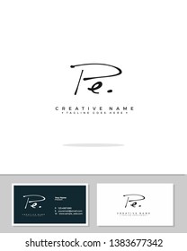 P E PE initial handwriting logo template vector.  signature logo concept