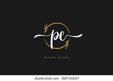 P E PE Initial handwriting or handwritten logo for identity. Logo with signature and hand drawn style.