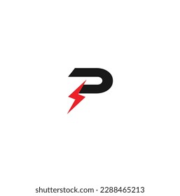 P electric power vector logo design element. Energy and thunder electricity symbol concept. Power fast speed logotype. Power font iron alphabet. Metal logo typography. Steel typographic design.