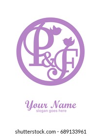 P F initial wedding decorative logo template