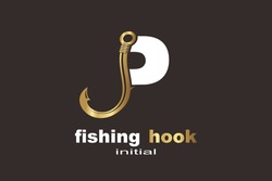  P Fishing Hook Letter Logo Template For Your Branding.