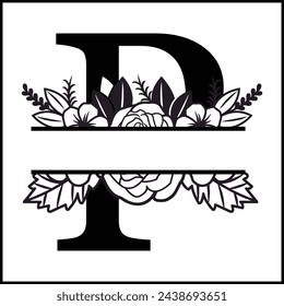 P Floral Split Monogram , Flower Monogram Clipart, Floral Letter Graphic, Alphabet Bundle |Split Monogram Alphabet | Split Monogram Frame Alphabet | Cut File for Circuit, Silhouette svg