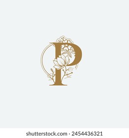  P Flower logo Wedding logo. Elegant monogram. Illustration of wedding monogram logo with flower frame. Print