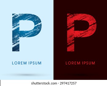 P ,Font Cool and Hot, Ice and Fire, grunge destroy, graphic vector.