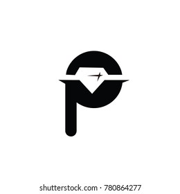 p font diamond logo flat vector template