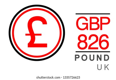 P, GBP, 826, Pound, UK Banking Currency icon typography logo banner set isolated on background. Abstract concept graphic element. Collection of currency symbols ISO 4217 signs used in country