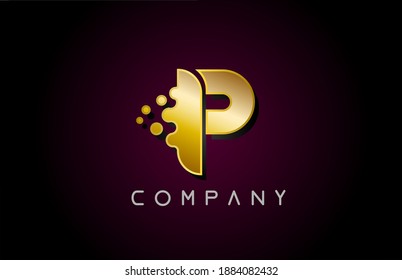 P gold golden letter logo icon. Creative alphabet design for business and company