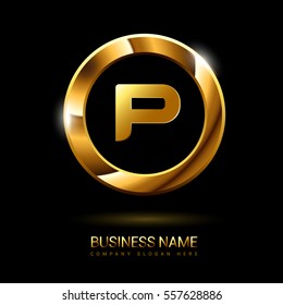 p golden initial circle logo for company