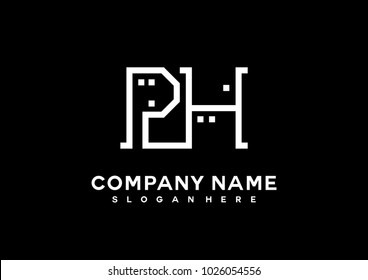 P H initial logo template vector