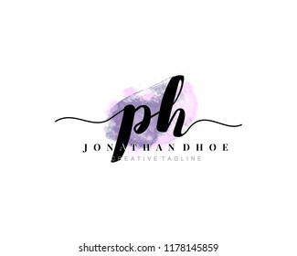 P H Initial watercolor logo on white background. Logo template vector