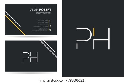Projeto de carta de traçado do logotipo conjunto P & H com modelo de cartão de visita