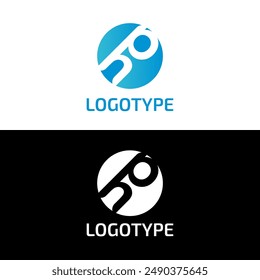 P and H logotype around blue company logo. Business letter logo