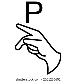 P hand sign - Deaf Language Hand Vector Signs - International Week of the Deaf 18 September - International Day of Sign Languages 23 September