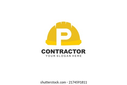 P Hard Hat Logo Design Inspiration. Vector Letter Template Design For Brand