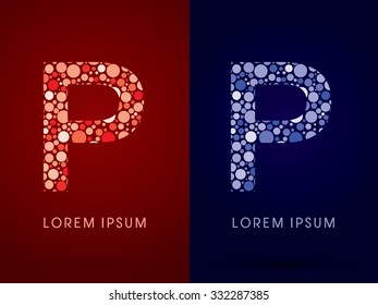 P ,hot and cool font, designed using red and blue dot graphic vector.