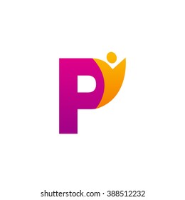 P initial alphabet letter logo with swoosh man, orange purple