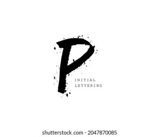 P Initial brush handwriting or handwritten logo for identity. Logo with signature and hand drawn style.