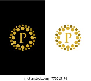 P initial circle gold icon logo vector eps 10