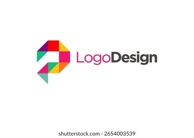 Forma de mosaico de fuente inicial P, diseño de logotipo moderno con vibrantes Formas geométricas. Ideal para un negocio creativo.